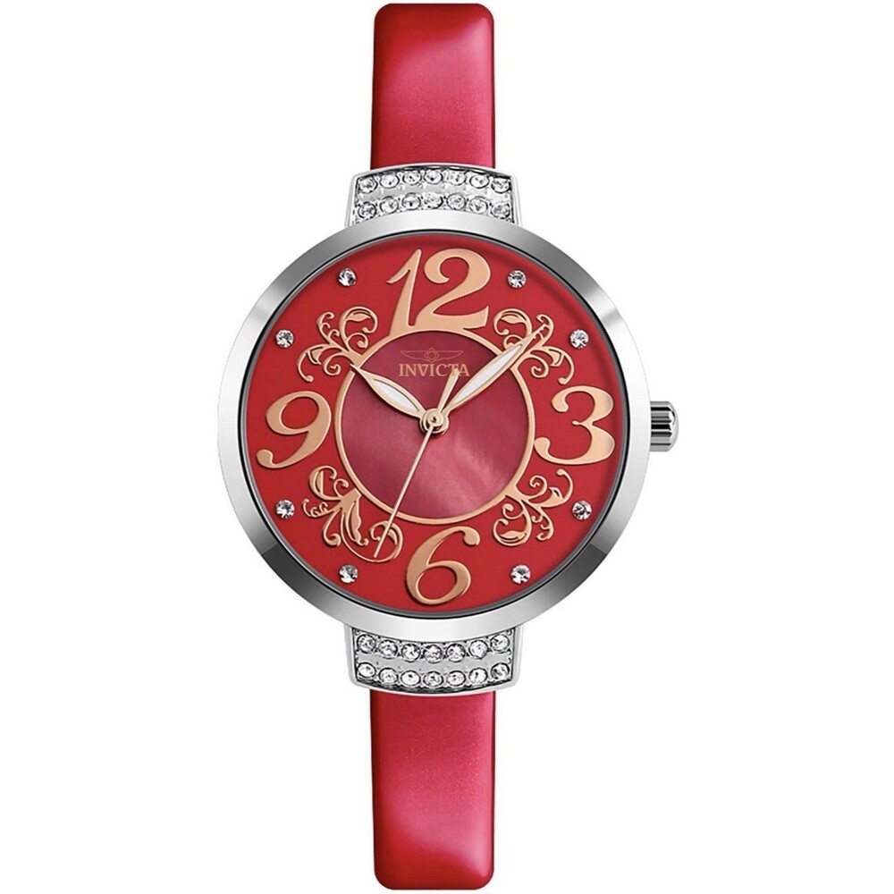Invicta Celestial Florisque 33mm Silver Tone Case Red Dial Red Leather Band